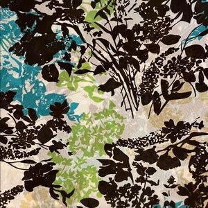 Floral Silhouette Print Fabric in Teal, Lime & Chocolate 2 Yards Approx
